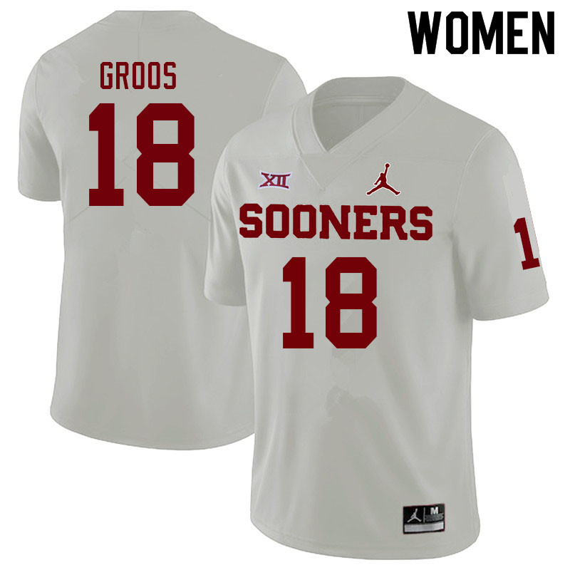 Women #18 Carsten Groos Oklahoma Sooners College Football Jerseys Sale-White - Click Image to Close